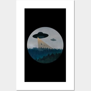 UFO Alien Ships Over The Forest  - in a circle Posters and Art